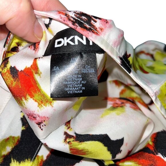 DKNY Jumpsuit Womens Size 2 Floral Print Zip Front V Neck Pockets Elastic Waist - Picture 4 of 14